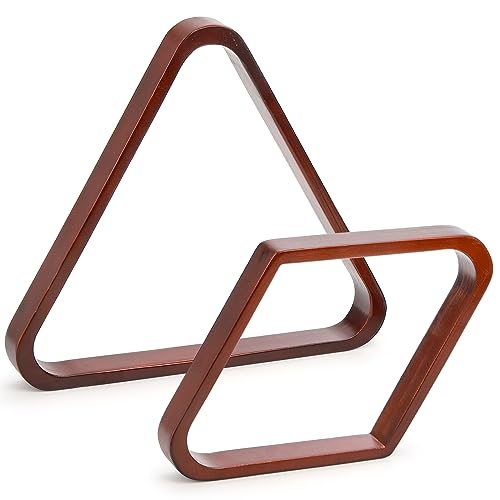 TOPZEA Set of 2 Wooden Billiard Ball Racks, Vintage Solid Wood 8-Ball Triangle Ball Rack 9-Ball Diamond Rack Set Table Pool Balls Racks for Standard 2-1/4" Balls, Snooker, Pool Table Accessories