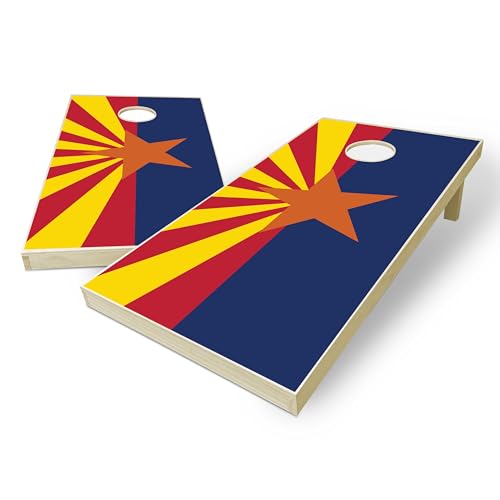 State Flag Solid Wood Regulation Cornhole Set 4 Feet x 2 Feet Includes Set of 8 Bags and Carrying Case with Optional LED Lights and Lamination - style: Arizona