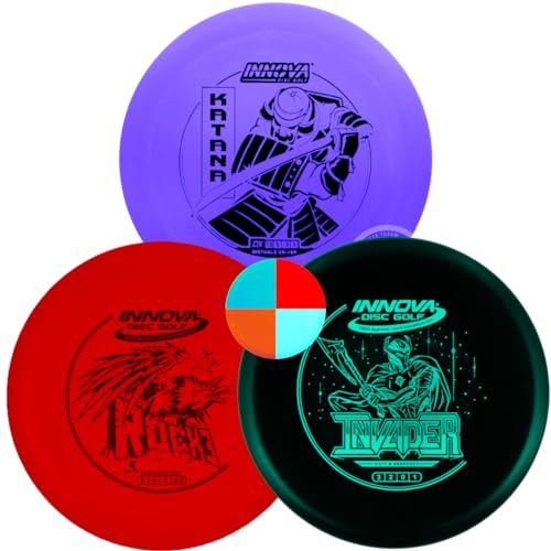 Innova Disc Golf DX 3 Disc Set | Driver, Midrange, Putter | Katana, RocX3, Invader + G3T Blank top mini