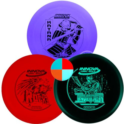 Innova Disc Golf DX 3 Disc Set | Driver, Midrange, Putter | Katana, RocX3, Invader + G3T Blank top mini