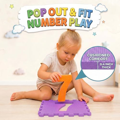 Hopscotch Playmat Foam Interlocking Puzzle Floor Mat - 10 Large Number Tiles (12" by 12" Square Blocks)