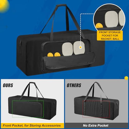 Pickleball Net Set Replacement Bag, [Thick Fabric+Front Pocket] Portable Pickle Ball Carrying Case For Badminton Net | Heavy-Duty Water-Resistant Storage Bag| With Sturdy Handle, Black