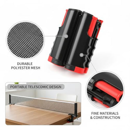 Portable Table Tennis Net Set with Telescopic Clamp, Tool-Free Setup for Dining Tables & Desks, Compact Storage - color: Black