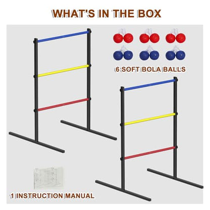 Ladder Toss Game Set, 2 Pack Ladder Ball Rack with 6 Bolas, Portable Outdoor Games Set are Suitable for Backyards, Lawns, Beaches, Camping, Game Parties with Family Friends, 24''L X 29.5''W X 37''H