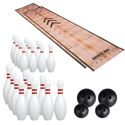 2 Sets Mini Bowling Set with Lane Full Bowling Pins and Ball Set for Home Family Friends Indoor and Outdoor