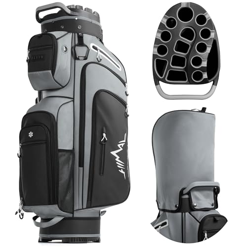 uniHimal T-Lock Golf Cart Bag with Quiet 14-Way Full-Length Divider Top | Golf Bag for Men with Magnetic Pocket, Cooler Pocket, Handle and Rain Cover - color: Grey