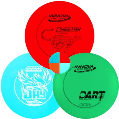 Innova Disc Golf DX 3 Disc Set | Driver, Midrange, Putter | Cheetah, Jay, Dart + G3T Blank top mini
