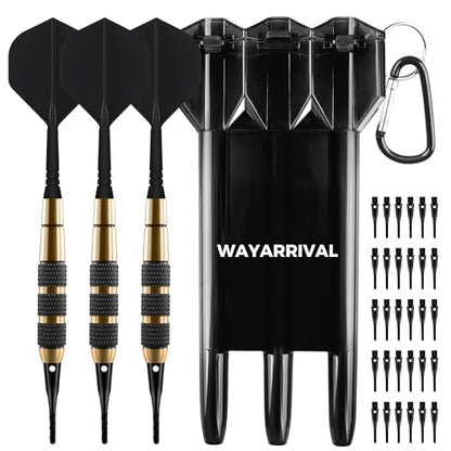 Soft Tip Darts Set 18g, 3 Pack with Brass Barrels and Case | 18g darts, brass barrels, integrated flights, 30 spare soft tips, travel case, for electronic dartboards