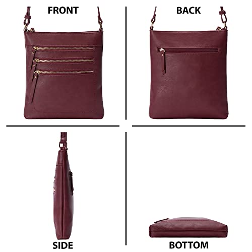 Solene Crossbody Bag Functional Multi Pocket Messenger Purse Top Zip Closure Shoulder Handbag With Adjustable Strap - color: Burgundy