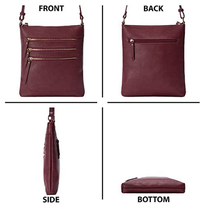 Solene Crossbody Bag Functional Multi Pocket Messenger Purse Top Zip Closure Shoulder Handbag With Adjustable Strap - color: Burgundy