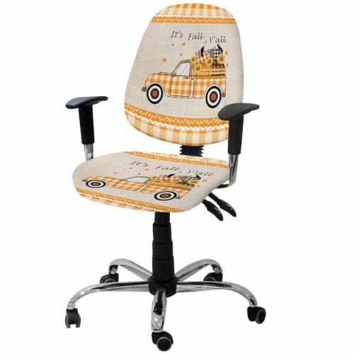 Office Chair Cover, Sunflower Farm Truck Thanksgiving Pumpkin Harvest Protective Stretch Elastic Universal Cover for Desk Task Chair,Computer Rotating Chair 1 Pcs Fall Orange Buffalo Grid Leaf