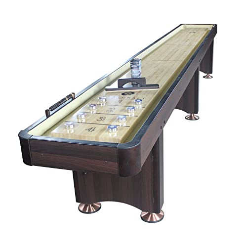 Playcraft Woodbridge Shuffleboard Table with Storage Cabinet - Shuffle Board Game Table Set with Matching Abacus, 8 Pucks, Brush & Wax (Made in USA) - Pro Style Climate Adjusters - color: Espresso, size: 14 Feet - 1 Piece