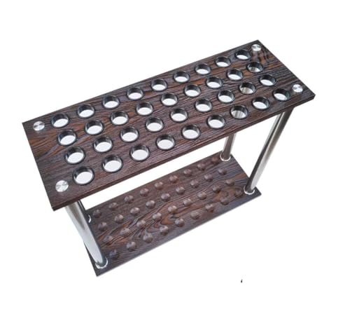 36-Cue Pool Rack Floor Stand – Brown Wood Grain Billiard Stick Holder, Freestanding Pool & Ball Storage for Game Rooms