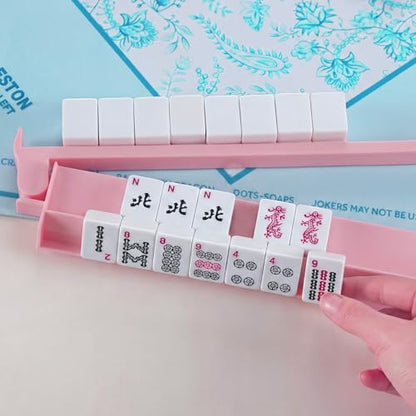 4 Pcs 18.7 Inch Light Pink Acrylic Mahjong Tile Racks with Pushers for Game Night American Mahjong Racks Tile Set for Mah Jong Lovers and Beginners - color: Light Pink