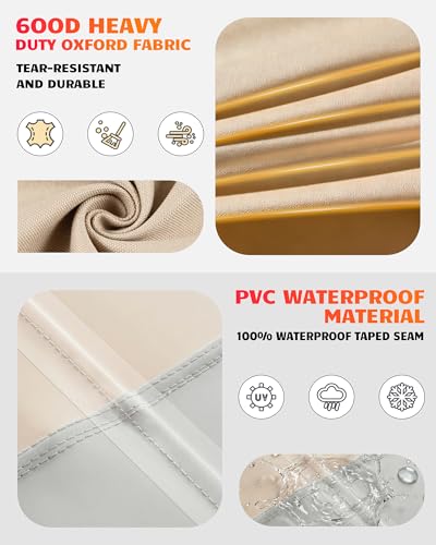 Vailge Rectangular/Oval Patio Table Cover, Heavy Duty and Waterproof Outdoor Lawn Patio Furniture Covers (Beige&brown, 108"Lx70"Wx28"H) - color: Beige & Brown, size: Rectangle-108"Lx70"Wx28"H