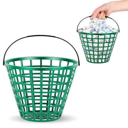 Halloscume 2 Pcs Golf Ball Basket, Small/Large Can Hold 50/75/100 Balls Golf Container with Handle Holder Contain Stadium Accessories Storage Bucket for Sport Practice (8 x 6 Inch,Green) - size: 8 x 6 Inch