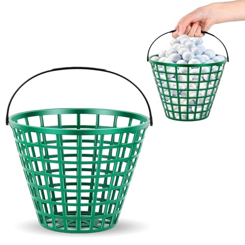 Halloscume 2 Pcs Golf Ball Basket, Small/Large Can Hold 50/75/100 Balls Golf Container with Handle Holder Contain Stadium Accessories Storage Bucket for Sport Practice (8 x 6 Inch,Green) - size: 8 x 6 Inch