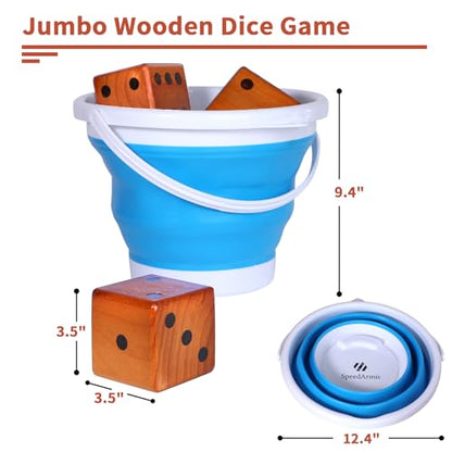 SpeedArmis 3.5" Giant Wooden Yard Dice Set - Large Lawn Yatzee with Scoreboard - Outdoor Beach Backyard Games for Adults Family (Including Collapsible Bucket)