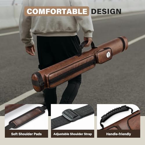 Trymaker Pool Cue Case, 2x2 Pool Stick Case (Not for 3/4) – Hard Billiard Bag for 2 Sticks, Billiard Accessories - color: Brown