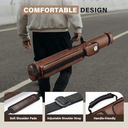Trymaker Pool Cue Case, 2x2 Pool Stick Case (Not for 3/4) – Hard Billiard Bag for 2 Sticks, Billiard Accessories - color: Brown