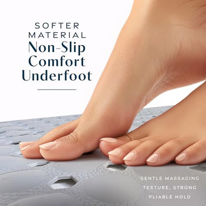 SlipX Solutions Power Grip Bathtub Safety Mat | Precision Grip Technology for Longer, Stronger, & Softer Wet Surface Protection | Solid Gray 39"x16" - color: Solid Gray