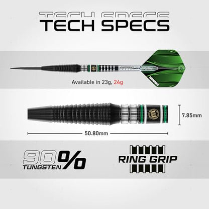 Winmau Sniper Black Professional Darts Set - 90% Tungsten Darts with Flights & Shafts - Match-Weighted Barrels for Steel Tip & Soft Tip Darts - Available in 18g to 24g Weights - size: 24G - Steel Tip