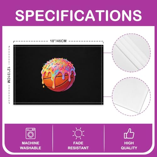 jejeloiu Basketball Placemats Set of 4 Ice Cream Drip Donut Sprinkles Table Mats for Party Kitchen Diningation Ball Gaming Place Mat for Table Holiday Indoor 18"x12" Non-Slip Easy to Clean Washable - color: Black Brown