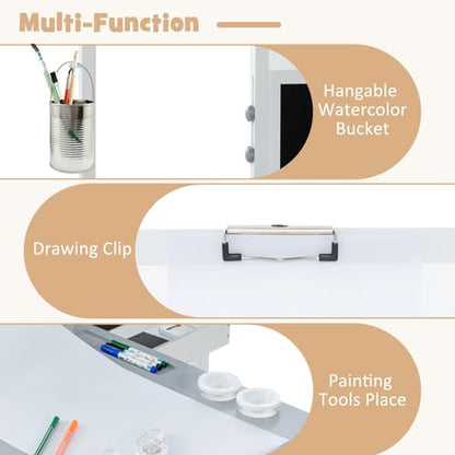 INFANS 3 in 1 Kids Art Table and Chair Set, Toddler Craft and Play Wood Activity Desk with Double-Sided Easel Blackboard Whiteboard, Paper Roll for Writing, Children Furniture for Daycare Nursery - style: Grey
