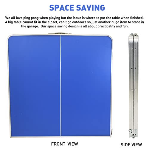Ping Pong Table Tennis – Small Mini Kids - Space Saving & Easy Storage – Includes (2) Regulation Paddles (3-4) Balls and (1) Net. No Assembly Required Start Playing Immediately