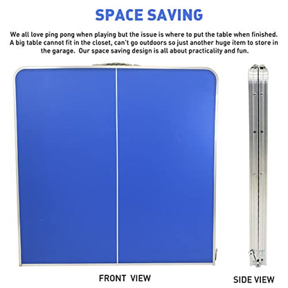 Ping Pong Table Tennis – Small Mini Kids - Space Saving & Easy Storage – Includes (2) Regulation Paddles (3-4) Balls and (1) Net. No Assembly Required Start Playing Immediately