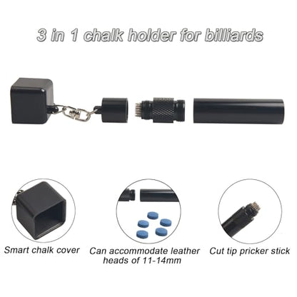 LAKE OF FIRE 3-in-1 Snooker/Pool Cue Tip Shaper with Repair Tool, Cue Tip Storage, and Billiard Chalk Holder - color: Black