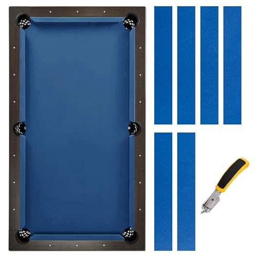 Pool Table Felt Replacement Kits for Billiard Cloth with Staple Remover and 6 Pcs Cloth Strips - color: Blue, size: 8FT
