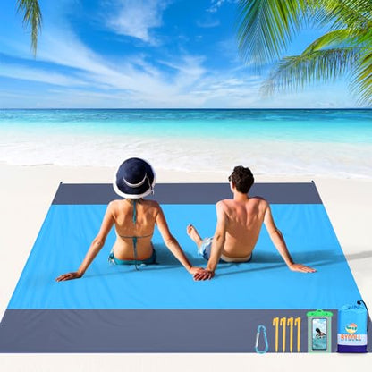 BYDOLL Beach Blanket Waterproof Sandproof Large Sand Free,78''X81''/10'X9' Oversized Sandless Lightweight Blanket Picnic Mat for Beach Travel Camping Hiking with Stakes - color: Blue Grey, size: 10'X9'