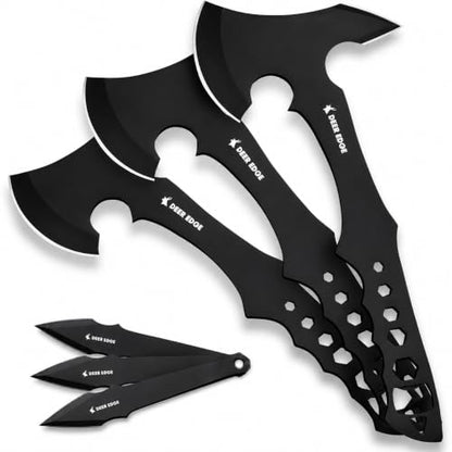 Throwing Axe Set, 6 Pack 11.5" Throwing Axes & Tomahawks for Men - Axe Throwing Game, Target Practice & Competition, Full Tang Black Hatchets with Nylon Sheath - style: Blank Black