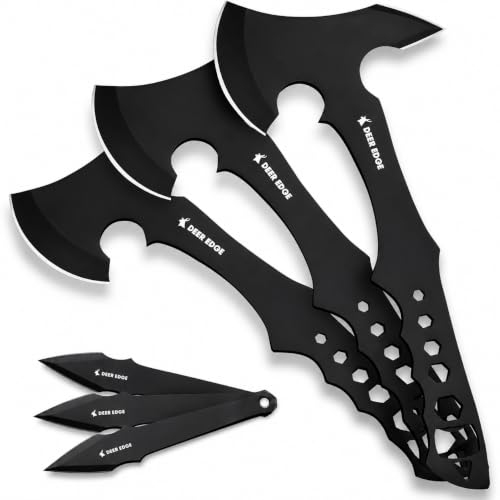 Throwing Axe Set, 6 Pack 11.5" Throwing Axes & Tomahawks for Men - Axe Throwing Game, Target Practice & Competition, Full Tang Black Hatchets with Nylon Sheath - style: Blank Black