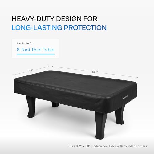 Pearson 8-Foot Pool Cover – Heavy-Duty Waterproof Billiard Cover for Indoor/Outdoor Use – Black Leatherette Tear-Resistant Naugahyde – Essential Pool Table Accessories for Billiards Setup