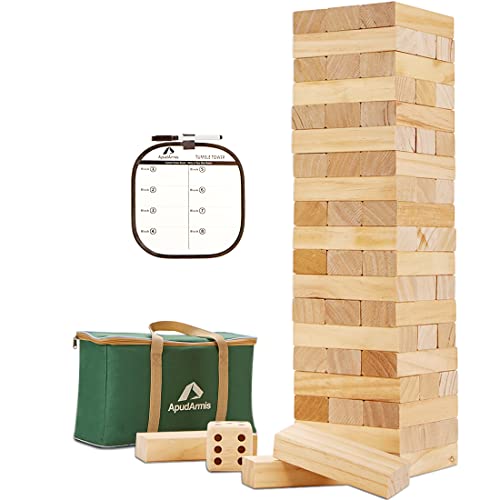 ApudArmis Giant Tumble Tower Stack to Over 5.2Ft, 60 PCS Pine Wooden Stacking Timber Tower,Classic Block Giant Outdoor Indoor Game for Adults, Fun Game at Backyard, Lawn, Party with Family & Friends - color: Burlywood
