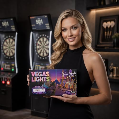 IgnatGames Soft Tip Darts Set for Electronic Dartboards, 9 Pack 18g Stainless Steel, Multi-Zone Grip, 70 Spare Tips, Magnetic Case & Companion App - color: 16g Vegas Lights