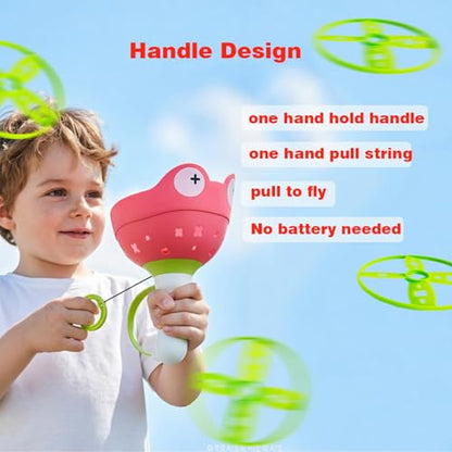 Disc Launcher Toy Kids Yard Flying Spinner Fairy Hover Helicopter Propeller Toy Outdoor Capture Catching Chasing Game Gift for Boy Girl Age 4 5 6 7 8 9 10 with 12 mini Discs