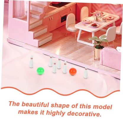 Vaguelly Miniature Bowling Set for Dollhouse Decor Portable Mini House Bowling with Pins and Balls Scale Indoor Game Enhancing Imagination and Hands Skills