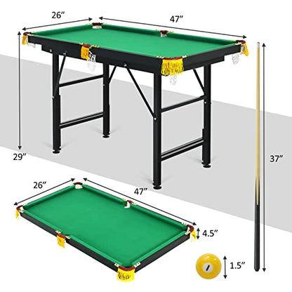 OLAKIDS Portable Folding Billiards Table with 2 Billiard Cues, Ball, Triangle Rack, Brush, Chalk, 47 Inch Game Pool Table for Kids Adults Family Office