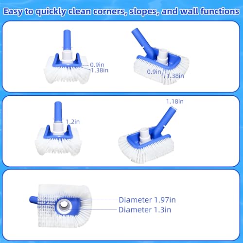 Pool Brush Head with Pool Vacuum Head for Inground & Above Ground Pools, Round Heavy Duty Scrubber Pool Broom Cleaning Nylon Brush with 1/4" or 1/2" Swivel Hose Connection, No Pole