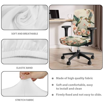 Hummingbird Computer Chair Cover Flower Desk Chair Arm Pads 4-Pc Set Pet Friendly Easy to Clean Desk Chairs Covers Slipcovers for Office and Rotating Chairs - color: Hummingbird Flower