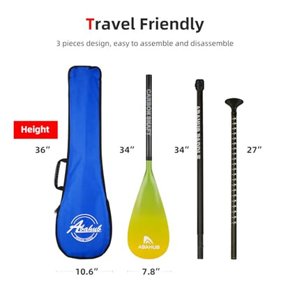 Abahub Carbon Fiber SUP Paddles, 1 x 3 Section Adjustable 67" - 86" Carbon Fiber Shaft, Lightweight Stand-up Paddle Oars for Paddleboards, with a Carrying Bag - color: Gradient Yellow Print