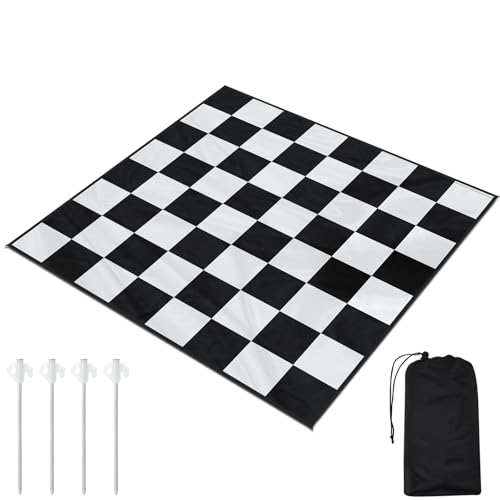 5x5ft Giant Chess Game Mat Nylon Board Mat for Outdoor with 4 Ground Nails and Storage Bag, Compatible with 12 16 Inch Giant Chess Sets and 4 Inch Large Checkers, Checker Not Included - size: 5x5ft