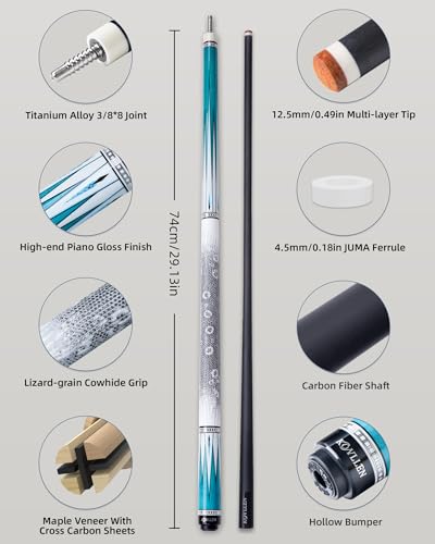 KONLLEN Carbon Fiber Pool Cue 2.0, 58-inch Low Deflection Billiard Stick for Adults with 12.5mm Tip and Pro Taper - color: 007 AK-05F 2.0 set-blue