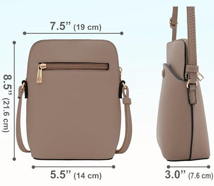 Solene Small Crossbody Bag with Gold Hardware, Mini Shoulder Purse with Adjustable Strap - color: Taupe
