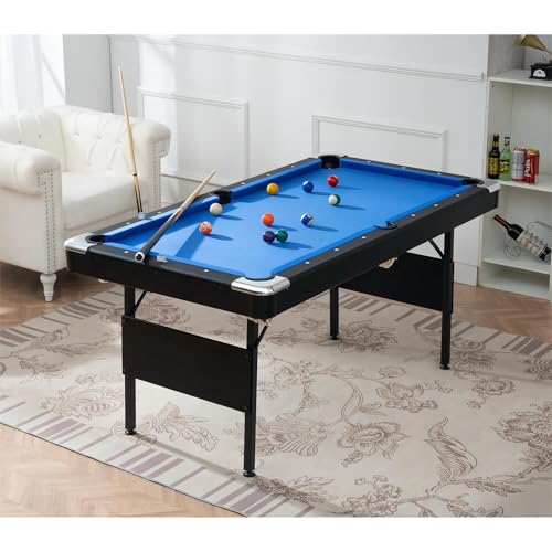 5.5 FT Pool Table, Portable Indoor Billiard Game Table with Accessories, Sturdy Frame for Family Recreation Game Rooms, Adults & Youth - color: Blue