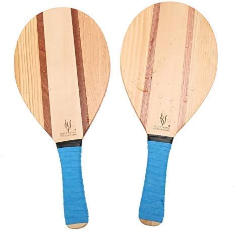 HOLYKING Wooden Beach Striped Paddle Game Sets, Tennis Racket Outdoor Sport Games