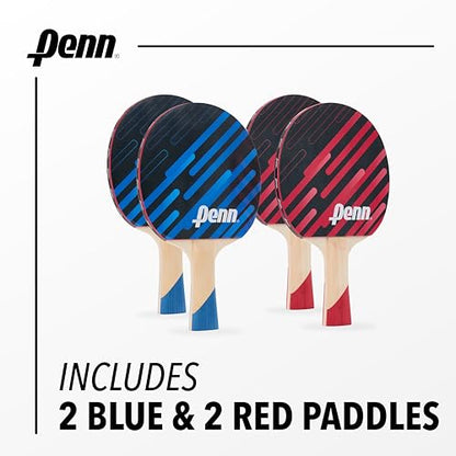 Penn 4-Player Table Tennis Paddle Set - Includes Four Penn 3.0 Paddles, Three 3-Star ping Pong Balls, and Two Storage Pouches